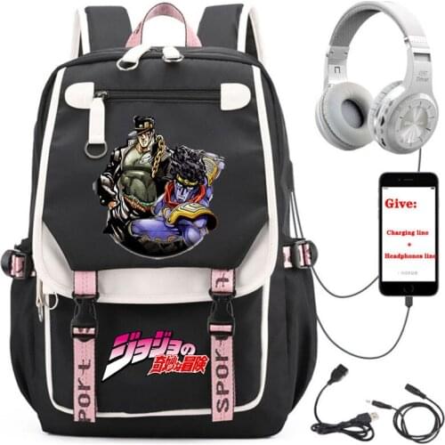 Anime JoJos Bizarre Adventure backpack student School book Bag Unisex Travel Backpack USB Charging teenagers Laptop packsack