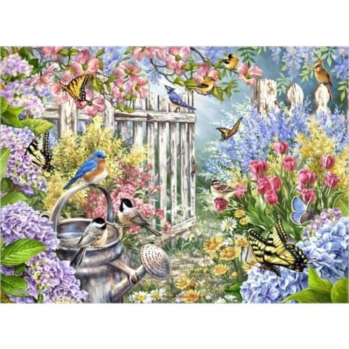 Counted Cross Stitch Kits Needlework Embroidery - Crafts 14 ct Aida DMC Color DIY Arts Home Decor - Garden Birds and Butterflies