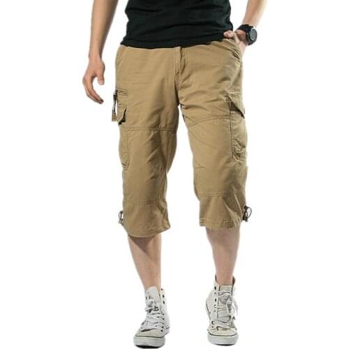 Pocket Multi Male Shorts Summer Loose Zipper Breeches Khaki Grey Plus Size Short Pant Casual Cotton Black Long Mens Cargo Shorts