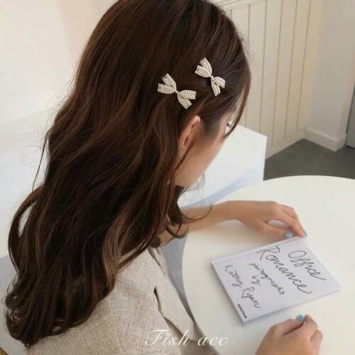 Korean Luxury Pearl Bow Hair Clip Girl Bangs Hairpins Prom Trendy Fish Tail Hair Decoration for Women Headdress Hair Accessories