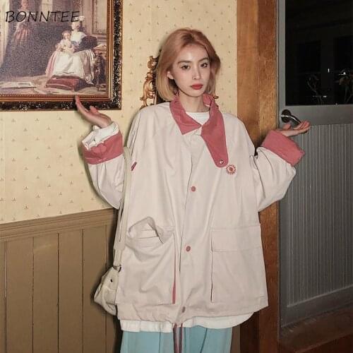 Basic Jackets Women Popular Design Harajuku College Simple Patchwork Loose All-match Outerwear Spring Long Sleeve 2021 Cargo New