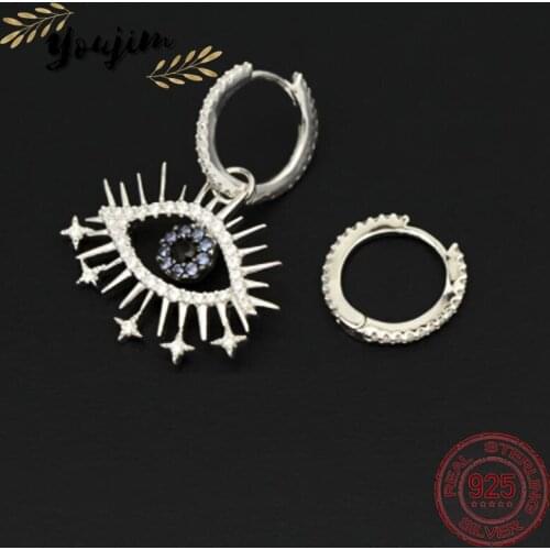 Summer fashion ladies zircon devils eyes asymmetric earrings luxury Monaco exquisite jewelry gift 925 silver
