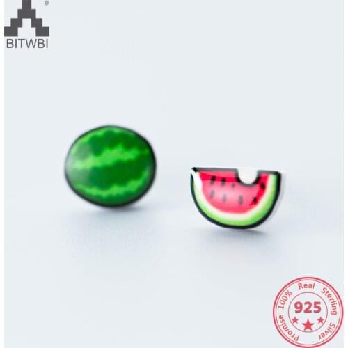 Korea New Style 925 Sterling Silver Simple Fashion Chic Asymmetry Watermelon Stud Earring Jewelry for Women