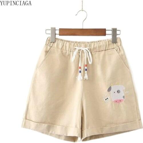 Women Shorts 2021 Summer Japan Style Girl Casual Cartoon Embroidery Pocket Short Loose Student Hot Pants Female 2116148
