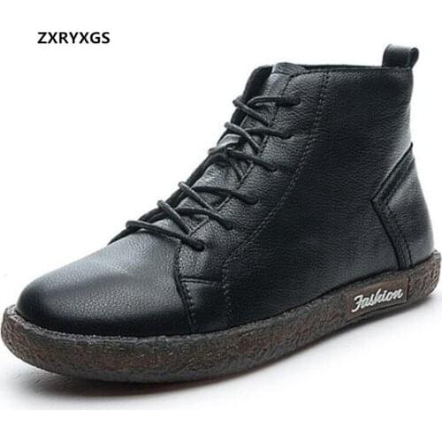ZXRYXGS High-top Genuine Leather Ankle Boots Casual Sneakers Women Shoes 2021 Autumn Winter Warm Boots Casual Shoes Flat Boots
