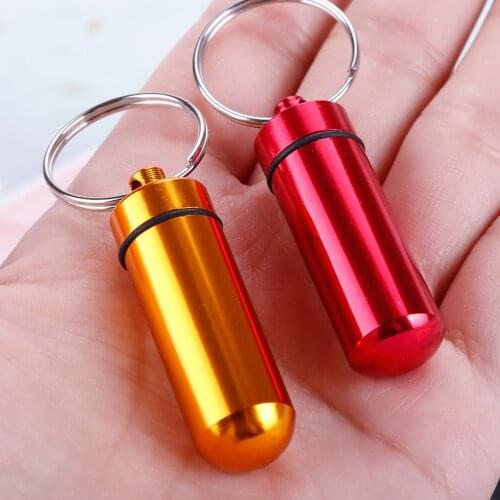 1pcs Portable Pill Box Bottle Holder Convenient Waterproof Aluminum Container Keychain Medicine Case #273518