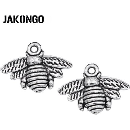 JAKONGO 10pcs Antique Silver Plated Bee Charm Pendants for Bracelet Jewelry Accessories Making DIY Handmade 16x21mm