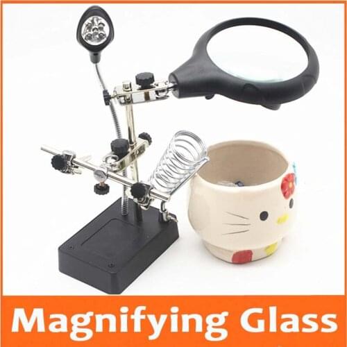 2.5X 7.5X 10X 3 lenses Illuminated Desk Type Welding Frame Helping Hand Loupe Magnifier Circuit Board Repair with LED LightS