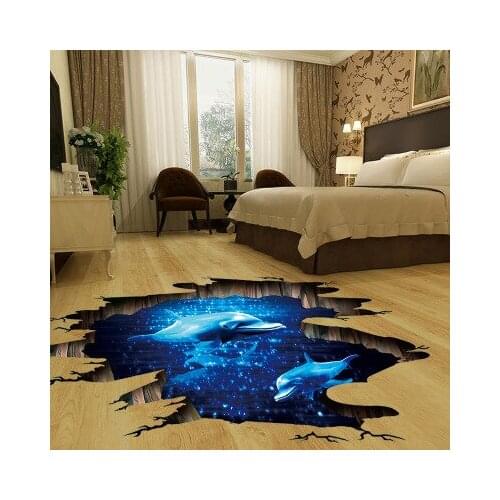 3D Wall Sticker Deep Blue Series Phantom Dolphin PVC Removable Kids Room Decoration Painting Abstract Floor Paste Galaxy Decals