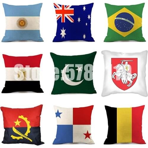 45x45cm Cushion Colorful National Flag Printed Home Sofa Pillow Bed Home Decorative Pillow Cotton Linen Fundas Para Almofadas