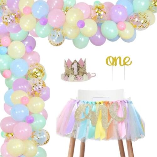 98Pcs/Set Macaron Balloons Garland Arch Kit Girl 1St Birthday Party High Chair Rainbow Tutu Skirt Garland Baby Shower Decoration