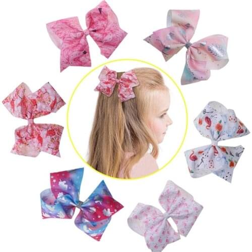 6 inch JoJo Bows flamingos Print Grosgrain Ribbon girls Hair Bows With Clip Kids Handmade Hair Accessory