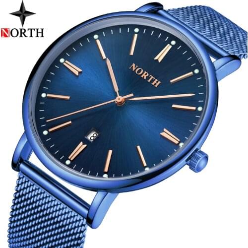 Luxury Brand NORTH Fashion Watch Men Sport Steel Mesh Untra Thin Watches Casual Waterproof Date Quartz Watches Relogio Masculino