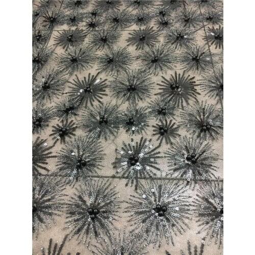 Black Beautiful beaded sequins YG-791 best quality embroidered african tulle mesh lace fabric for fashion show dress