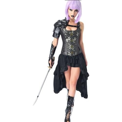 Black Leather Armor Vintage Bustier Top Steampunk Corset Dress Victorian Corpete Feminino Sexy Gothic Outfit Burlesque Costume