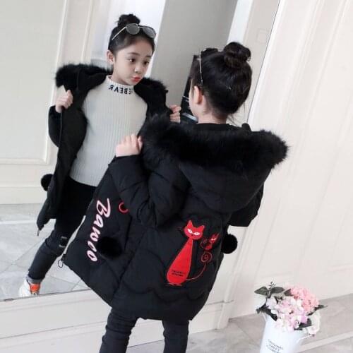 Childrens Winter Jacket Girls Down Jackets Childrens Winter Clothing Warm Coat Kids Cute Cartoon Cat Embroidery Outerwear