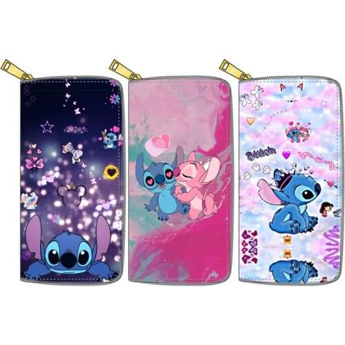 Disney Stitch cartoon cute Donald Duck pu zipper long coin purse clutch card holder ID key holder