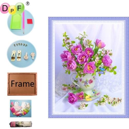 DPF diamond embroidered flower with frame diamond painting cross stitch home decoration full round diamond craft flower