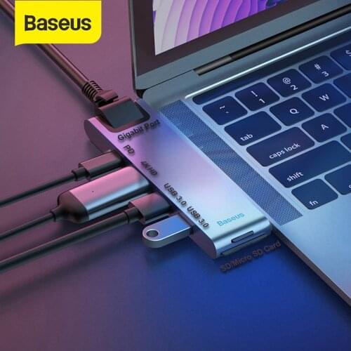 Baseus Dual Type C USB 3.0 HUB for Macbook Pro 3 USB C HUB to 4K HD TF SD Card Reader RJ45 PD Adapter 3 USB C Docking Station
