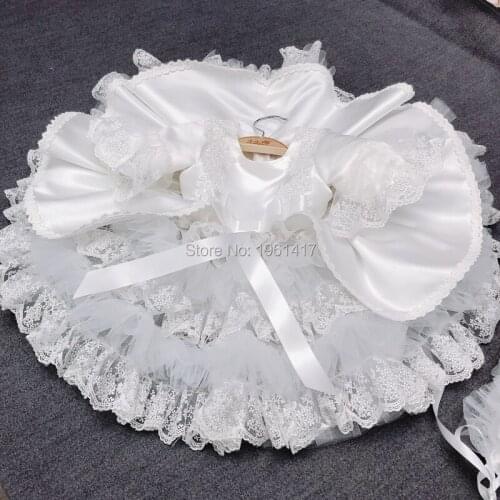 Ivory Lovely Princess Baby Girls Lace Dress Set Satin Material Newborn Baptism Dress Party Dress Hat AG0245