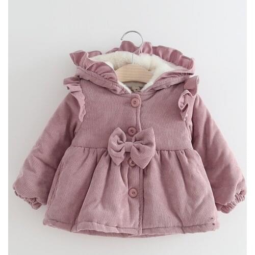Free Shipping Infant Baby Kid Girls Coats Ruffles Long Sleeve Warm Plush Jackets Hooded Tops Outfits