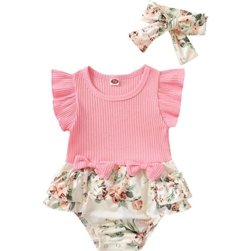 Ma&Baby 0-18M Summer Flower Baby Girl Rompers Newborn Infant Girls Bow Ruffles Jumpsuit Sunsuit Clothing DD43
