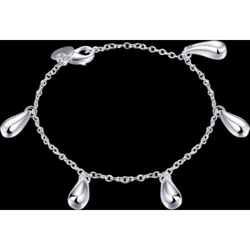 Fashion Sweet Style Ornaments Round Water Drop Pendant Rolo Bracelet Elegant Girl Party with 925 Sterling Silver