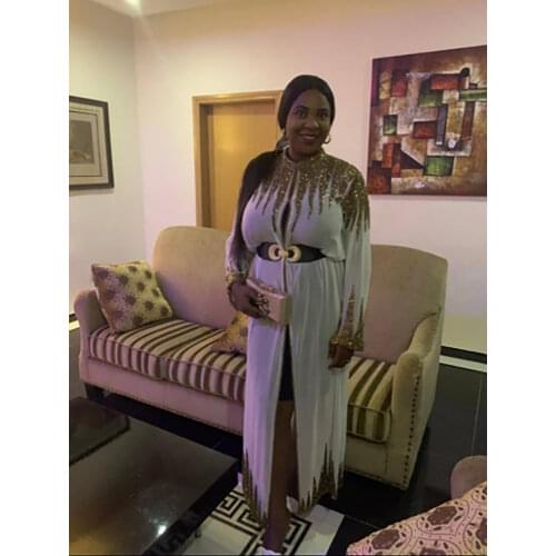 New African Dashiki Womens Fashion Abaya Stylish Chiffon Fabrics Hot Drilling Loose Long Dress Free Size + Inside