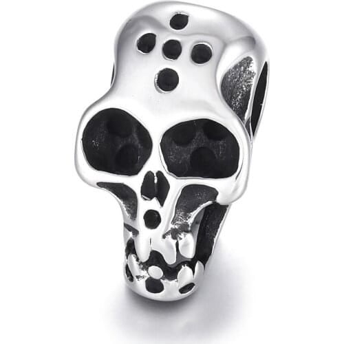Stainless Steel Skull Bead Polished 6mm Large Hole Beads Metal Charm Accessories for DIY Bracelet Jewelry Making