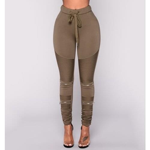 Skinny Pants Women High Waist Tight Long Pants Fashion Casual Zipper Design Stretchy Trousers Plus Size Stacked Pants