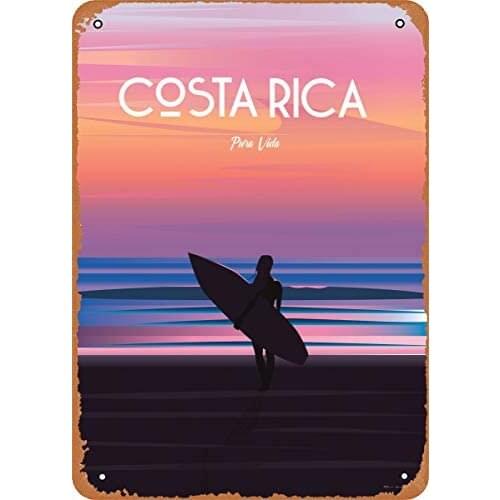 Vintage Look Metal Sign Travel Poster Costa Rica Surf Poster 8"X12" Tin Plate Wall Decor