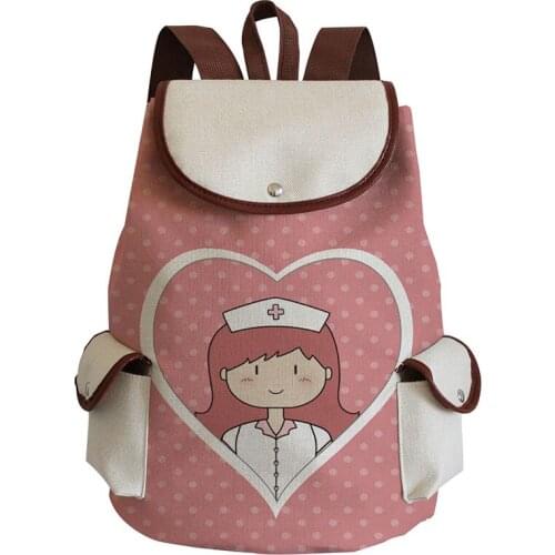 Cartoon Nurse Printed Backpack Girls School Bag For Teenager Drawstring Rucksack High Capacity Travel Women Book Bag Portable