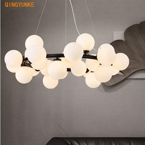 Modern Nordic G4 Led Chandelier Style White Glass Ball Lamp For Living Room Kitchen Lighting Decoration Home Ceiling Fixtures