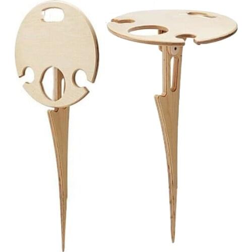 Outdoor Portable Wine Table with Foldable Round Desktop Mini Wooden Picnic Table Easy to Carry 66CY