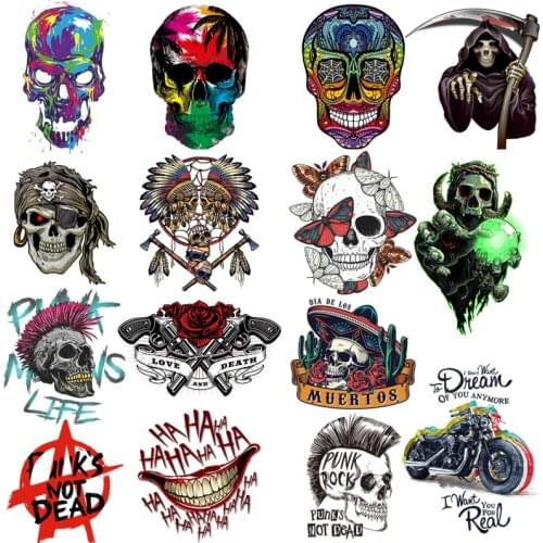 Punk Skull Heat Vinyl Transfer For Clothing Iron On Transfers For Clothes Applique Thermo Stickers For DIY T- shirt