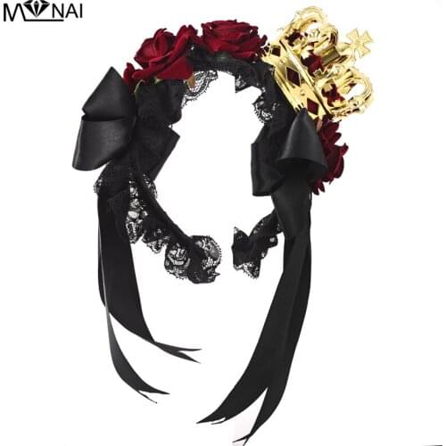 Costumes Wicked Queen Headband with Veil Halloween Witch Gothic Crown Headpiece Fancy Dress Gothic Rose Ribbon Head Band Punk