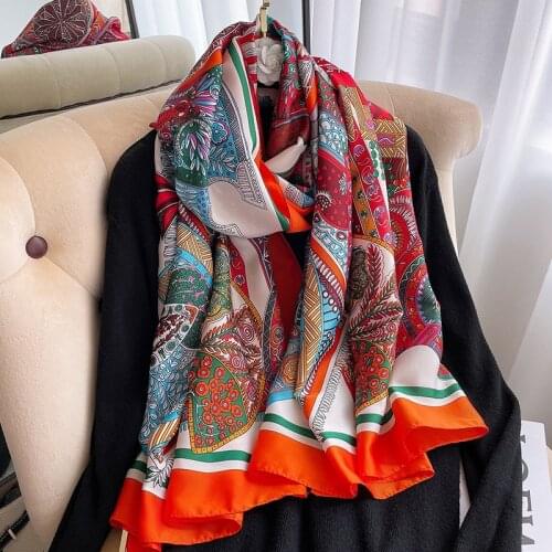 Women Silk Scarf 2021 Pashmina Design Print Foulard Shawls and Wraps Hijab Headbands Foulard Female Bandana Echarpe Stoles