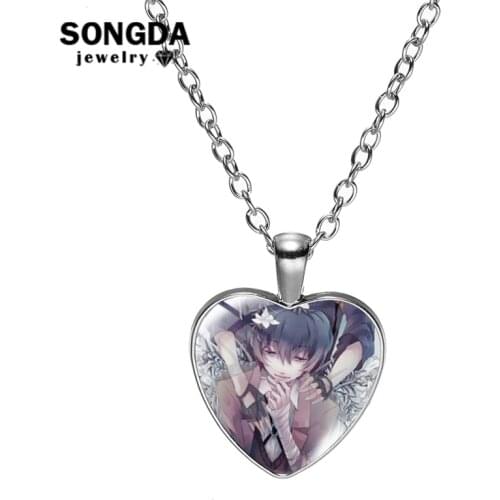 SONGDA Anime Bungou Stray Dogs Necklaces For Women Heart Glass Pendant Chain Necklace Jewelry Collection Kid Christmas Gift Sale