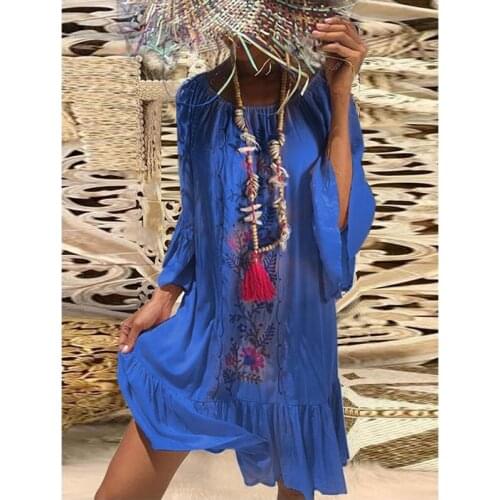 Women O Neck Flower Beach Dress European Style Print Sexy Vintage Summer Beach Dresses