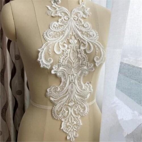 1Piece 21X46cm Delicate Wedding Veil Head Ornaments Body Lace Applique Ivory Dress DIY Off White Lace Trim Dress DIY Lace BD0439