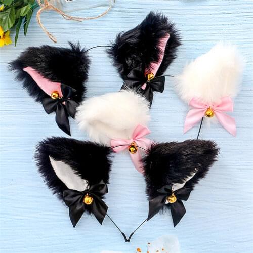New Cartoon Cat Ears Hairband Sexy Long Fur Head Band Bowknot Kid Headwear Hair Accessories for Women Girls Party Christmas