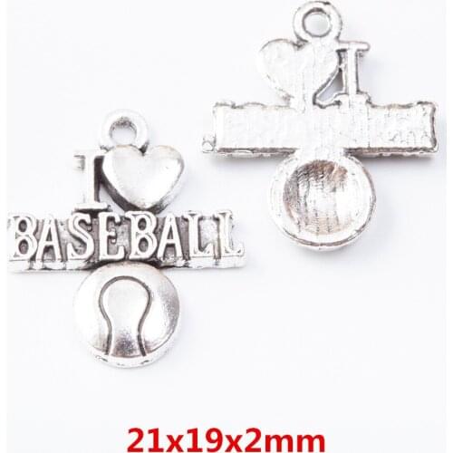 35 pieces of retro metal zinc alloy I love baseball pendant for DIY handmade jewelry necklace making 7068