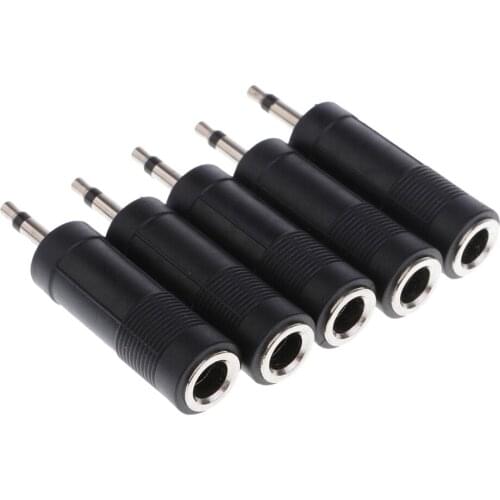 5-Pack 1/4" (6.35mm) Stereo TRS Female to 3.5mm (1/8") Mono TS Male Audio Adapters Nickel Plated plugs