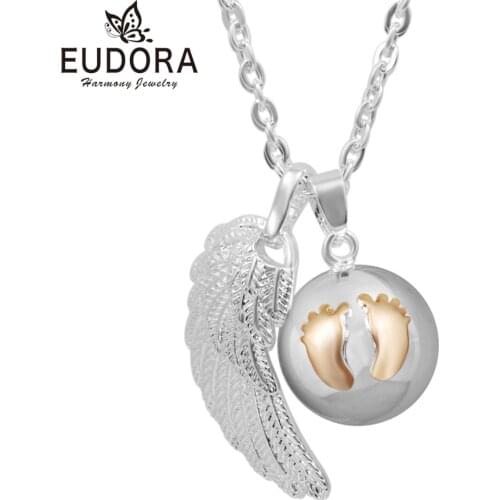 Angel Wing Baby Feet Mexican Bola Ball Pregnancy Pendant Baby Angel Caller Sounds Chime Bell Necklace Women Baby Pretty Gift