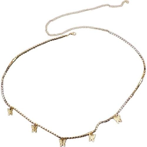 1pc Waist Chain Fashion Rhinestone Butterfly Decor Belly Chain Waist Body Chain For Women Ladies Girls Jewelry Accessories