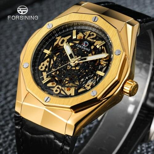 FORSINING Luxury Brand Automatic Mechanical Men Watch Men Leather Strap Hollow Skeleton Sport Clock Relogio Masculino
