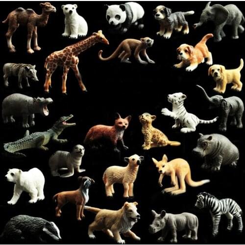 Children Small Animal Model Toy Plastic Animal Figure Toys Gifts Cub Landscape Home Decor Ornaments Elephant Puppy Dog