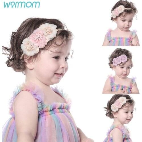 Warmom European And American Net Yarn Color Matching Flower Childrens Hairband Super Soft Nylon Stretch Hair Accessory