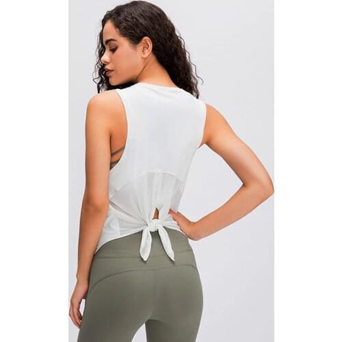 Breathable Mesh Yoga Tops Sleeveless Exercise Gym Shirts For Women Running Tank Tops Cute Tie Back Workout Clothes Sport Vest
