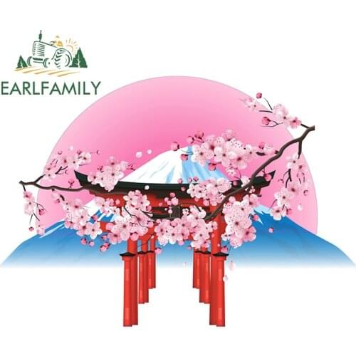 EARLFAMILY 13cm x 9.2cm For Japanese Cherry Blossom Cartoon Car Stickers Sunscreen Decal Waterproof Motorcycle Bumper Decor